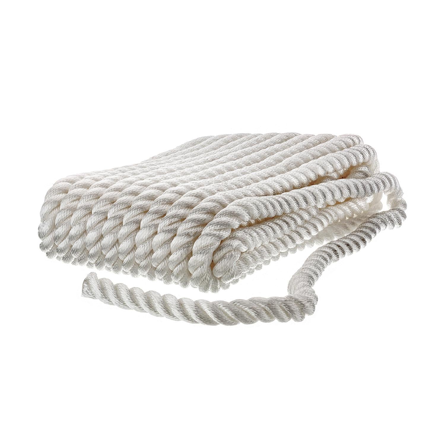 Seachoice 42651 3-Strand Twisted Nylon Dock Line, White, 3/4" x 50'