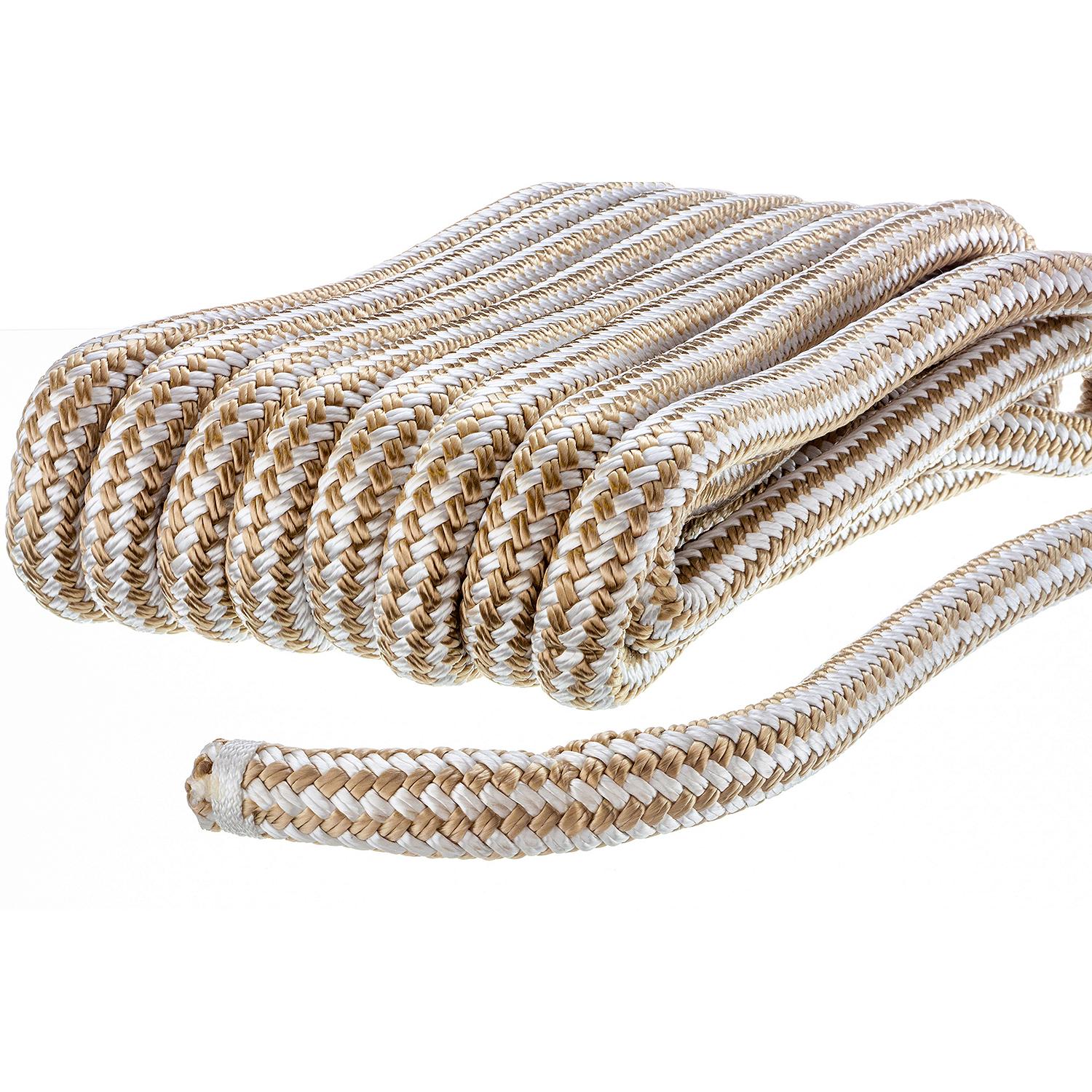 Seachoice Double-Braid Nylon Dock Line w/ Eye Splice, Pre-Shrunk, Heat Stabilized, 3/4 In. X 35 Ft., Gold White
