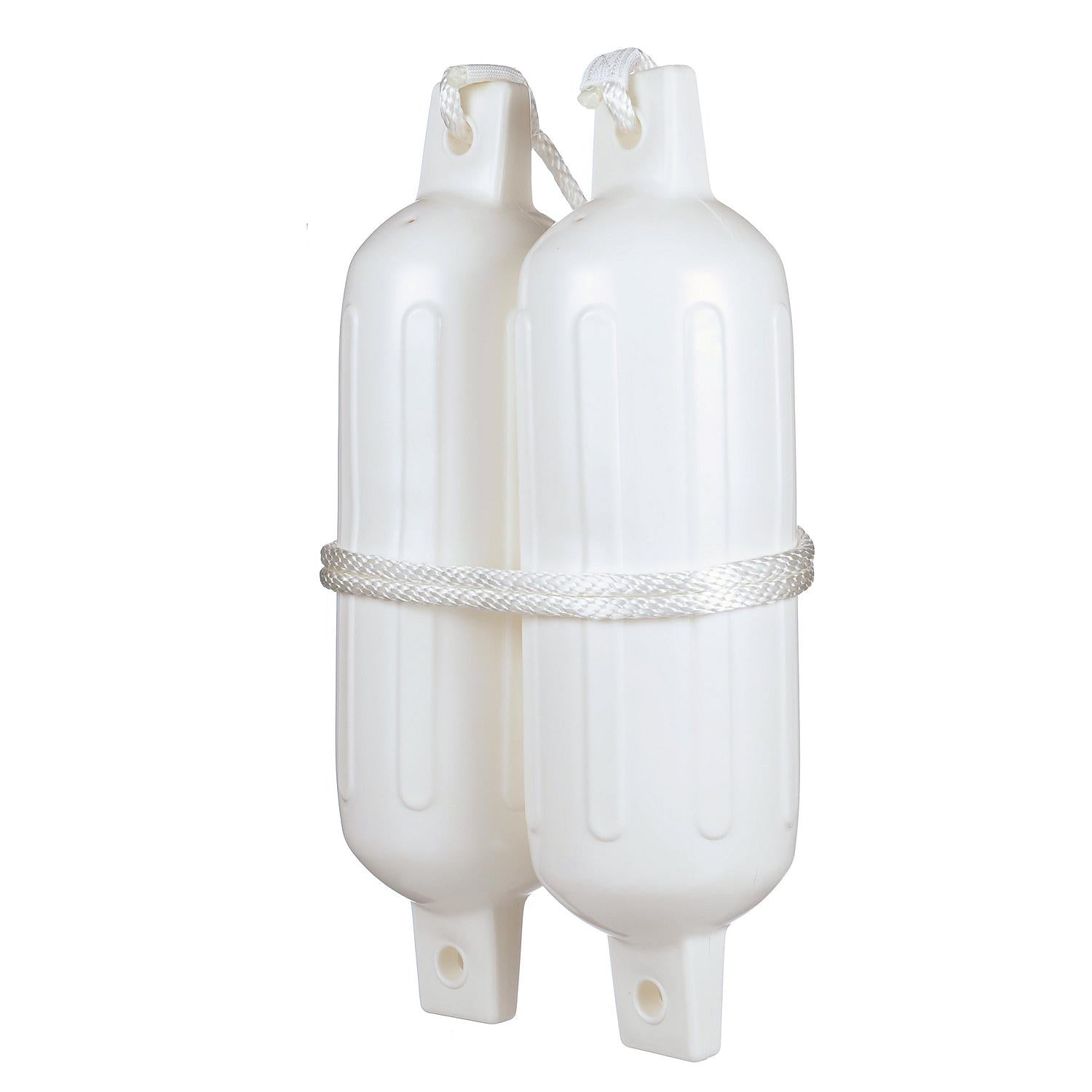 Seachoice DE77201S White Twin Eye Ribbed Fender Kit, (2) 5.5" x 20" Fenders and (2) 3/8" x 5' Fender Lines