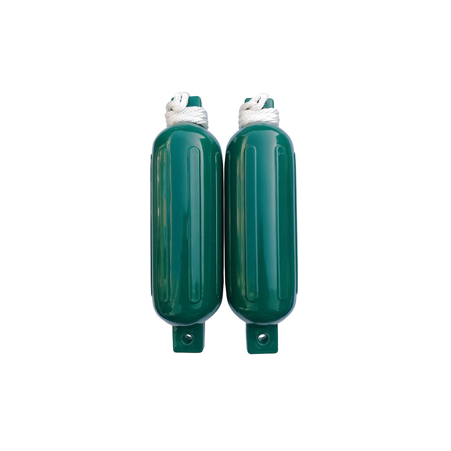Seachoice DE77208S Green Twin Eye Ribbed Fender Kit, (2) 5.5" x 20" Fenders and (2) 3/8" x 5' Fender Lines