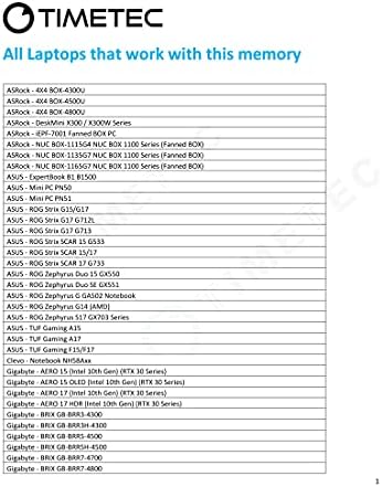 Timetec 16GB DDR4 3200MHz (or 2933MHz or 2666MHz) PC4-25600 Non-ECC Unbuffered 1.2V CL22 2Rx8 Dual Rank 260 Pin SODIMM Laptop Notebook PC Computer Memory RAM Module Upgrade|B098TXZY34