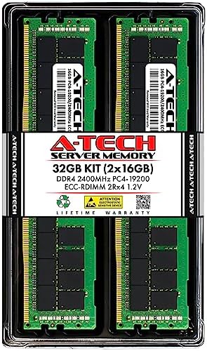 A-Tech 64GB Kit (2x32GB DDR4 2400MHz PC4-19200 ECC RDIMM 2Rx4 Dual Rank 1.2V ECC Registered DIMM 288-Pin Server & Workstation RAM Memory Upgrade Modules (A-Tech Enterprise Series