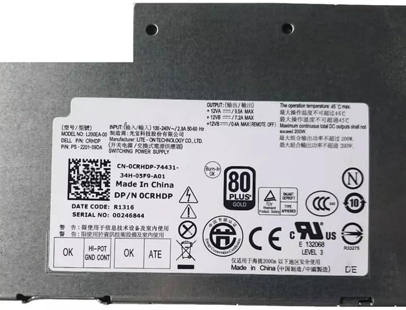 for DE LL 9010 9020 2330 AIO PSU 200W Power Supply 0CRHDP 0RYK84 D200EA-00 L200EA-00 L200EA-01 PS-2201-09DA|B0FC6PVD63