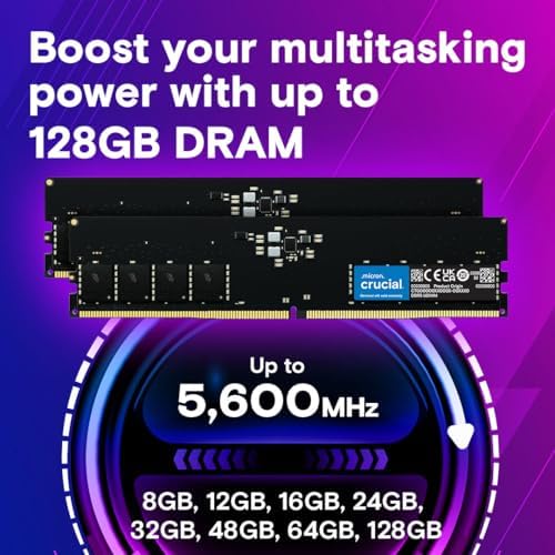 Crucial 16GB DDR5 RAM, 5600MHz (or 5200MHz or 4800MHz Desktop Memory, UDIMM 288-Pin, Compatible with Intel Core and AMD Ryzen - CT16G56C46U5