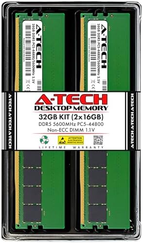 A-Tech 32GB DDR5 4800MHz PC5-38400 CL40 UDIMM 2Rx8 Dual Rank 1.1V Non-ECC Unbuffered DIMM 288-Pin Desktop PC/Computer RAM Memory Upgrade Module|B0B17JW787