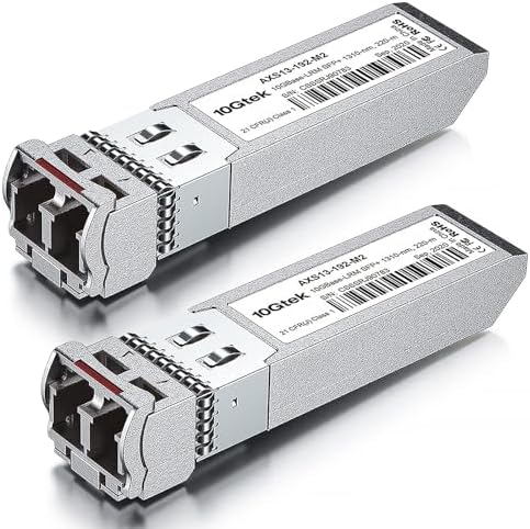 10Gtek 10GBase-SR SFP+ LC Transceiver, 10G 850nm Multimode SFP Module, up to 300 Meters, for Cisco SFP-10G-SR, Meraki MA-SFP-10GB-SR, Ubiquiti UniFi UF-MM-10G, Fortinet, Mikrotik and More, Pack of 10|B00ZCDDOPS