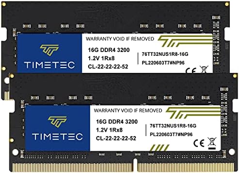 Timetec 16GB DDR4 3200MHz (or 2933MHz or 2666MHz) PC4-25600 Non-ECC Unbuffered 1.2V CL22 2Rx8 Dual Rank 260 Pin SODIMM Laptop Notebook PC Computer Memory RAM Module Upgrade|B098TXZY34