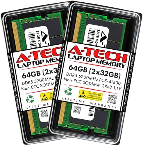 A-Tech 32GB DDR5 4800MHz PC5-38400 CL40 SODIMM 2Rx8 Dual Rank 1.1V Non-ECC Unbuffered SO-DIMM 262-Pin Laptop Computer RAM Memory Upgrade Module|B0B1718KB1