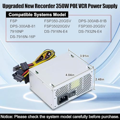 S-Union Upgraded FSP350-20GSV DPS-300AB-81B 350W POE VCR Power Supply Compatible with FSP FSP350-20GSV DPS-300AB-81 FSP35020GSV FSP300-20GSV 7916NP DS-7916N-E4 DS-7916N-16P Recorder Power Supply|B0DP8LPLRL