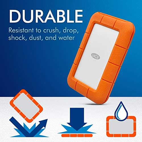 LaCie Rugged Thunderbolt USB-C 2TB External Hard Drive Portable HDD – USB 3.0 compatible, Drop Shock Dust Water Resistant, Mac and PC Computer Desktop Workstation Laptop, 1 Mo Adobe CC (STFS2000800