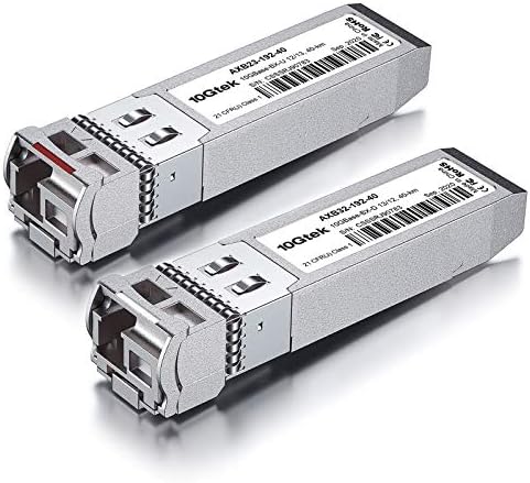 10Gtek 10GBase-LR SFP+ Transceiver, 10G 1310nm SMF SingleMode Fiber Optic Module, 10km, for Cisco SFP-10G-LR, Meraki MA-SFP-10GB-LR, Ubiquiti UniFi UF-SM-10G, Fortinet, Mikrotik, Netgear, Pack of 2|B08BP4M8LV