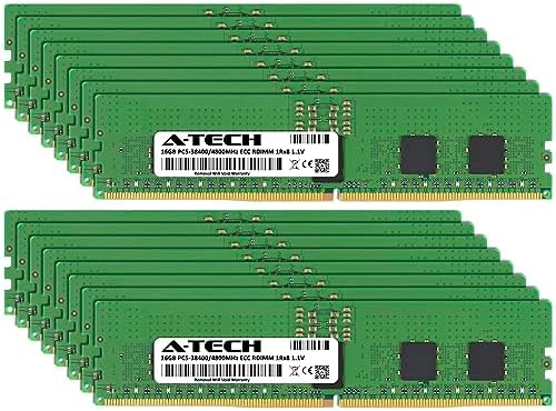 A-Tech 256GB Kit (16x16GB RAM for Dell PowerEdge C6620, HS5610, R660xs, R760xa, R760xd2, R860, R960, T560, XE9640, XE9680 | DDR5 4800MHz PC5-38400 EC8 RDIMM 1Rx8 ECC Registered Server Memory Upgrade