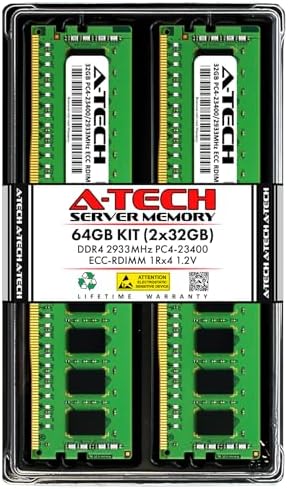 A-Tech 64GB Kit (2x32GB DDR4 3200MHz PC4-25600 ECC RDIMM 2Rx4 Dual Rank 1.2V ECC Registered DIMM 288-Pin Server & Workstation RAM Memory Upgrade Modules (A-Tech Enterprise Series
