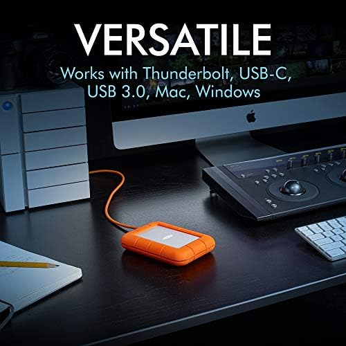 LaCie Rugged Thunderbolt USB-C 2TB External Hard Drive Portable HDD – USB 3.0 compatible, Drop Shock Dust Water Resistant, Mac and PC Computer Desktop Workstation Laptop, 1 Mo Adobe CC (STFS2000800