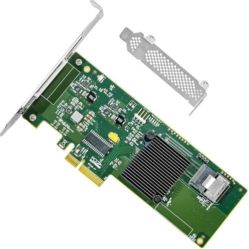 SAS HBA Card Compatible with LSI 9211-4I IT Mode PCIe SATA Expansion Card, SAS Expander Support, 4-Port 6Gb/s, PCIe 2.0, with SFF-8087 to 4X SATA Cables for NAS ZFS TrueNAS unRAID