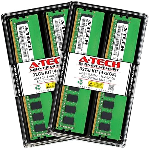 A-Tech Server 32GB Kit (2x16GB DDR4 2666MHz PC4-21300 ECC UDIMM 2Rx8 Dual Rank 1.2V ECC Unbuffered DIMM 288-Pin Server & Workstation RAM Memory Upgrade Modules (A-Tech Enterprise Series