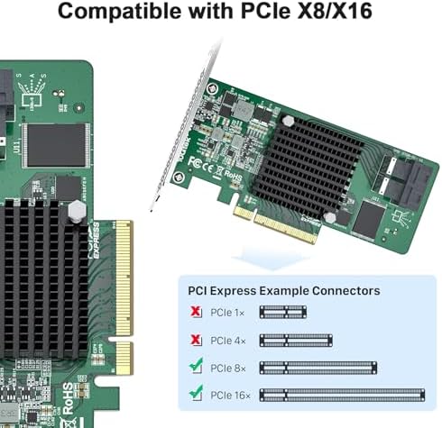 H!Fiber LSI SAS 9211-8i RAID Controller Card, 6Gb/s Internal SAS/SATA HBA Card, LSI 2008 Chip, PCI Express 2.0 X8, 2X SFF-8087 Ports