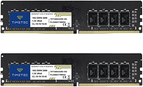Timetec Elite 32GB KIT(2x16GB DDR4 2666MHz PC4-21300 Non-ECC Unbuffered 1.2V CL19 2Rx8 Dual Rank 288 Pin UDIMM Desktop Memory RAM Module Upgrade (32GB KIT(2x16GB