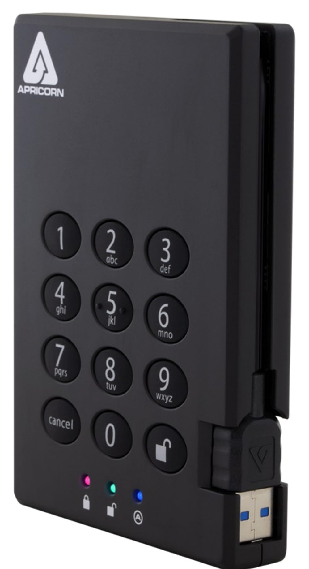 Apricorn 2TB Aegis Padlock USB 3.0 256-Bit AES XTS Hardware Encrypted Portable External Hard Drive (A25-3PL256-2000)