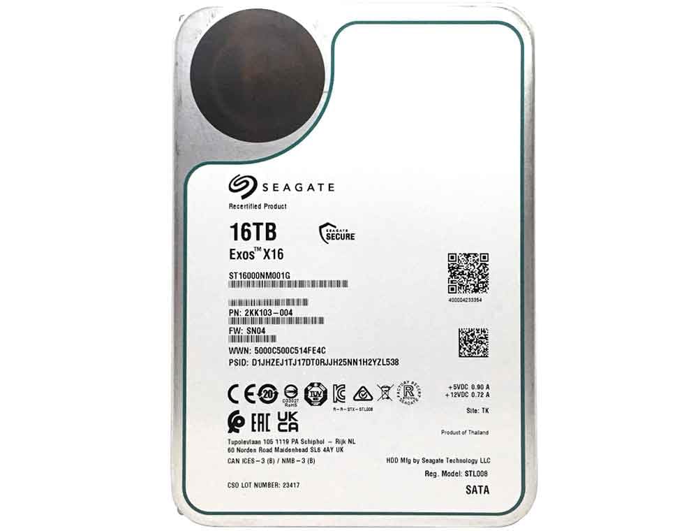 Seagate (Recertified Exos X16 16TB 7200 RPM SATA 6Gb/s 256MB Cache 3.5-Inch Internal Data Center HDD Enterprise Hard Drive (ST16000NM001G