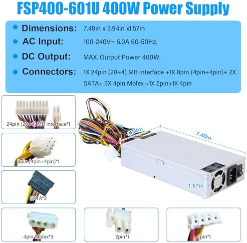 Upgraded FSP400-601U P1H-6400P 400W Power Supply P1M-6400P FSP350-601U FSP300-601U PSU Compatible with 1U -5V FSP400-601U SPI400IUG Switching Power Supply