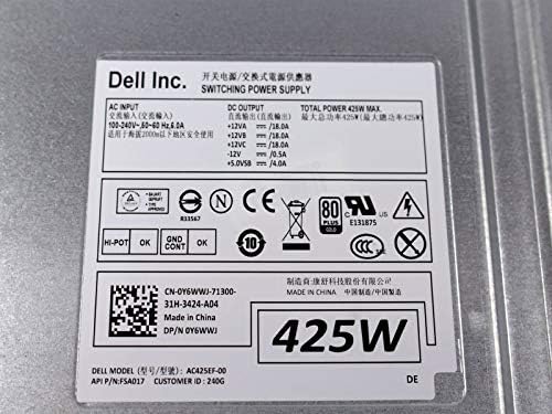 425W Power Supply 80 Plus Gold Switching PSU G50YW Fits DELL Precision T3600 T3610 T5600 D425EF-01 03MFJ 003MFJ AC425EF-00 Y6WWJ 0Y6WWJ D425EF-00 G50YW 0G50YW