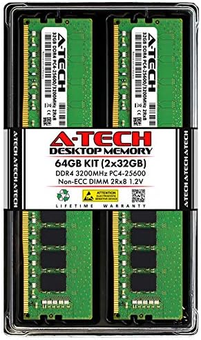 A-Tech 64GB (2x32GB DDR4 3200 MHz UDIMM PC4-25600 (PC4-3200AA CL22 DIMM 2Rx8 Non-ECC Desktop RAM Memory Modules