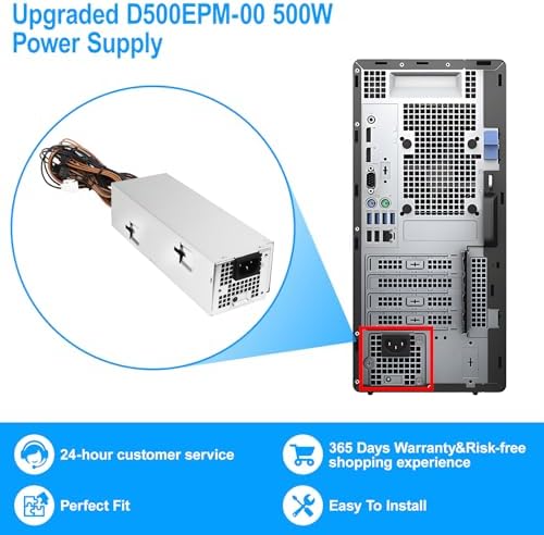 Upgraded D500EPM-00 H500EPM-00 500W Power Supply DPS-500EM-00 PSU Compatible with Dell Optiplex 3050MT 7080MT 7070MT 7060MT 5090 3681 MT G5-5090 5060 XPS 8940 MT 5K7J8 Y7R0X H500EPM-00 Power Supply