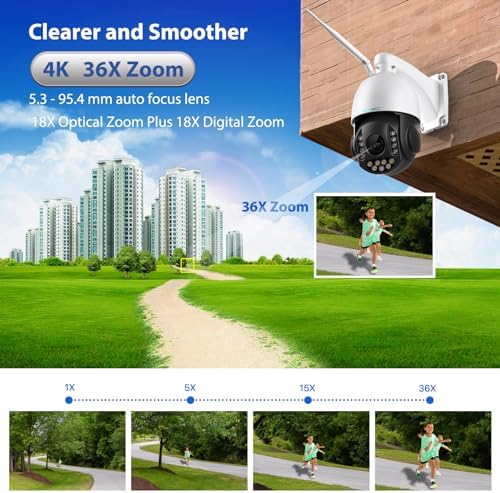 SV3C 4K 36X Zoom PTZ Camera Outdoor, 8MP Dual Band WiFi Security IP Cameras with Floodlight Color Night Vision, Humanoid Vehicle Detection, Auto Tracking,2-way Audio, ONVIF, RTSP,Cloud&SD Card Storage|B0CZ6J7GMR