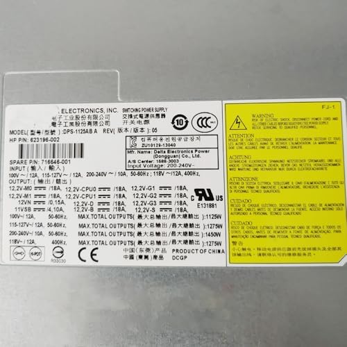 for H P Z820 1125W Workstation Power Supply 623196-002 716646-001 DPS-1125AB A|B0G5JQGQPT