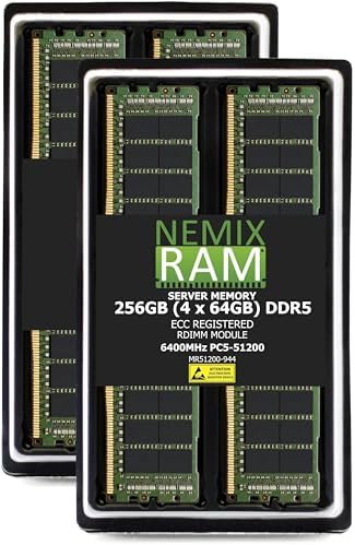 NEMIX RAM 128GB (4X32GB DDR5 6400MHZ PC5-51200 CL52 2Rx4 1.1V 288-PIN ECC RDIMM Registered Server Memory KIT Compatible with Dell PowerEdge R7715 Rack Server
