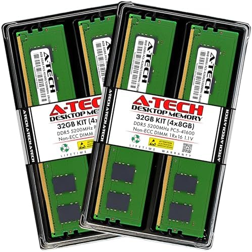 A-Tech 32GB DDR5 4800MHz PC5-38400 CL40 UDIMM 2Rx8 Dual Rank 1.1V Non-ECC Unbuffered DIMM 288-Pin Desktop PC/Computer RAM Memory Upgrade Module|B0B17JW787