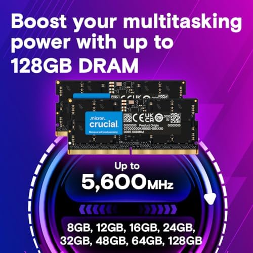 Crucial 16GB DDR5 RAM, 5600MHz (or 5200MHz or 4800MHz Laptop Memory, SODIMM 262-Pin, Compatible with 13th Gen Intel Core and AMD Ryzen 7000 - CT16G56C46S5