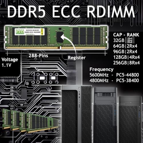 NEMIX RAM 128GB (4X32GB DDR5 4800MHZ PC5-38400 2Rx8 1.1V CL40 288-PIN ECC RDIMM Registered Server Memory KIT Compatible with Dell PowerEdge R760 Rack Server
