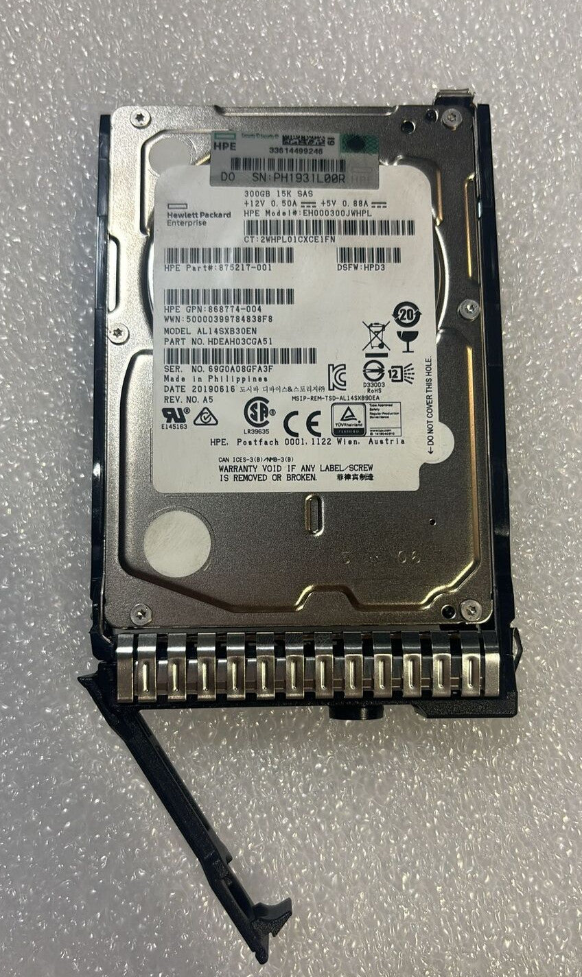 HPE 875217-001 300GB 15K SAS HDD - Label View | Alo Tech Solutions