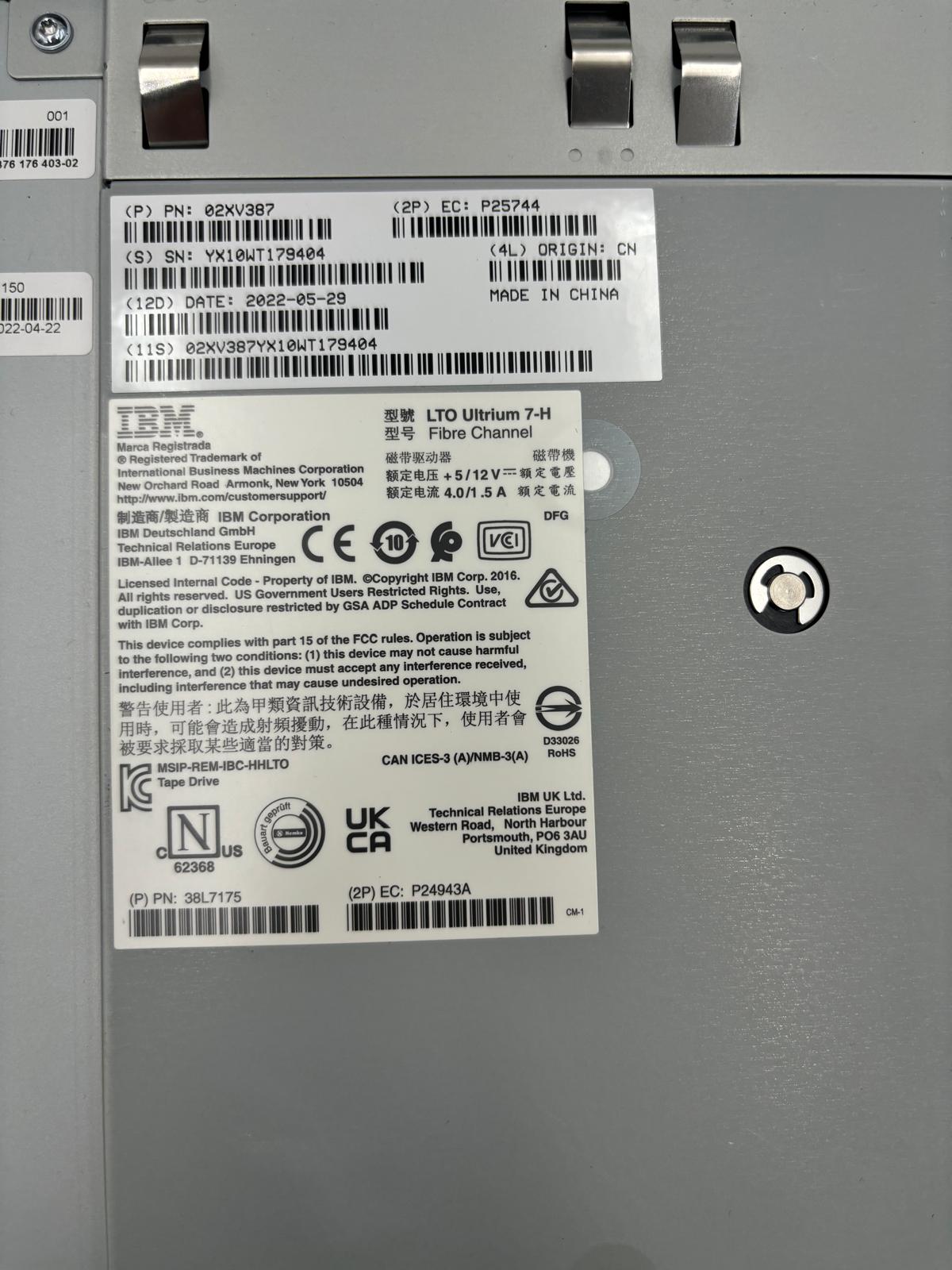 IBM 3555-AGKJ LTO-7 HH FC 8Gb drive 00VJ950 02XV387 38L7175 00GH722