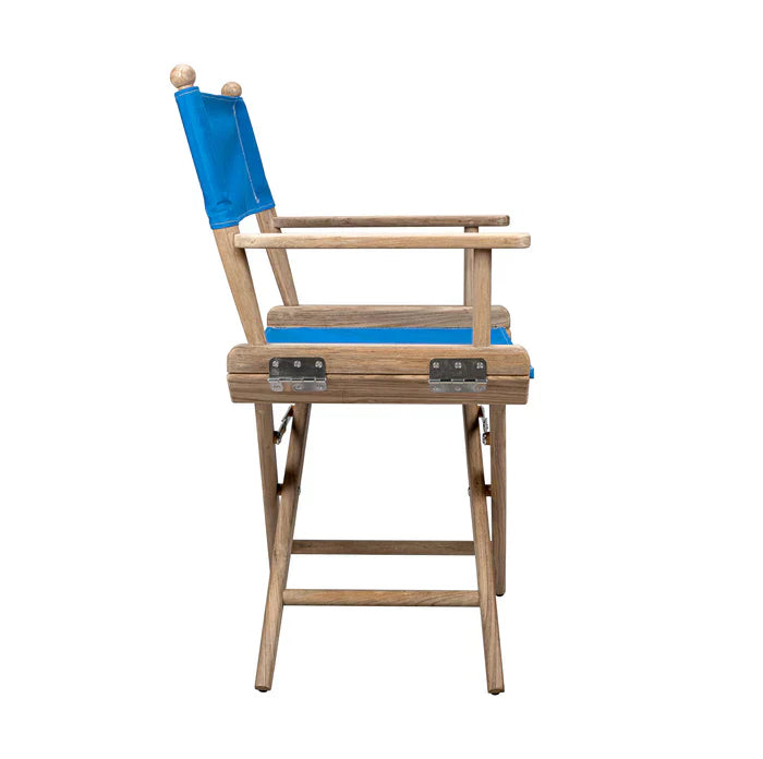 Whitecap 60043 Premium Grade Teak Folding Directors Chair with Pacific Blue Sunbrella Fabric Covers