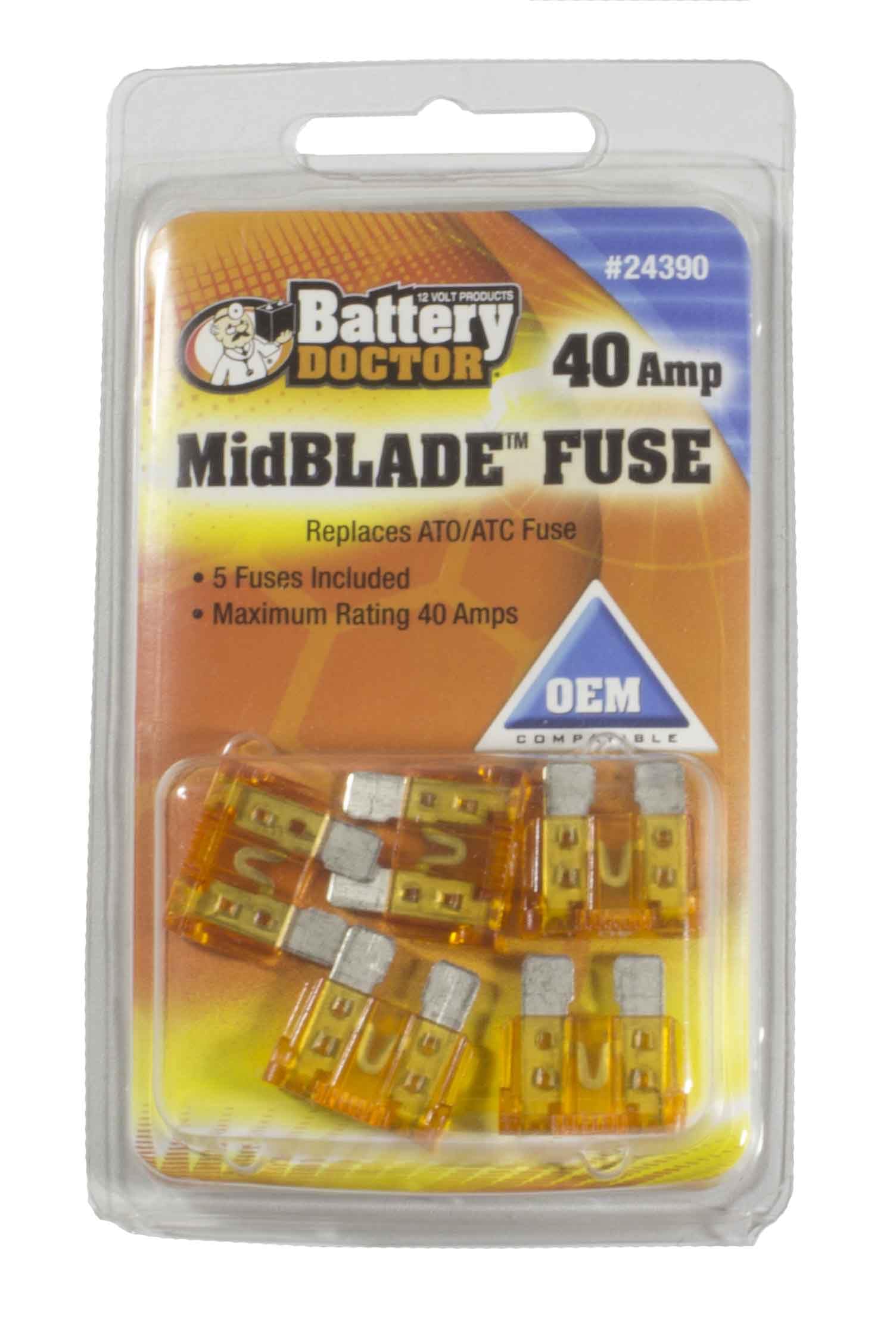 Wirthco 24390 Battery Doctor Midblade ATO/ATC Fuses, 40A, 5/Pk