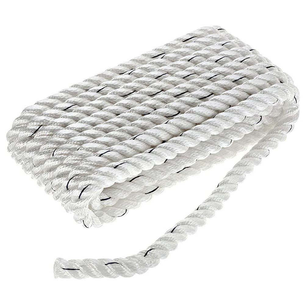 Seachoice 47591 Premium 3-Strand Twisted Nylon Dock Line, White w/ Blue Tracer, 5/8" x 20'