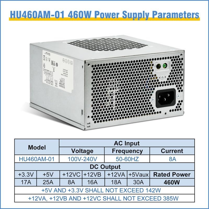 HU460AM-01 WC1T4 D460AM-03 460W Power Supply Compatible with dell XPS 7100, 8000, 8100, 8300 , 8500, 8700 , 8900 , 8910 , 8920 , 8930 , and Alien-Ware Aurora.