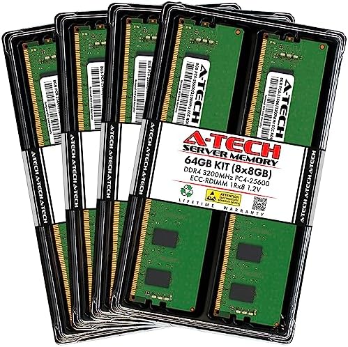 A-Tech 64GB Kit (2x32GB DDR4 2400MHz PC4-19200 ECC RDIMM 2Rx4 Dual Rank 1.2V ECC Registered DIMM 288-Pin Server & Workstation RAM Memory Upgrade Modules (A-Tech Enterprise Series