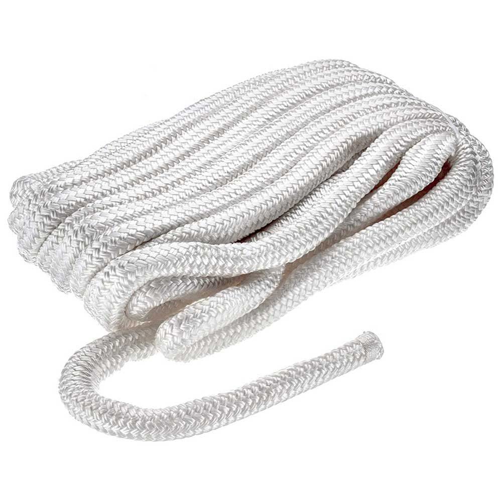 Seachoice Double Braid Nylon Dock Line, White, 5/8 in. X 35 Ft., 15 in. Eye Splice, Pre-Shrunk, Heat Stabilized