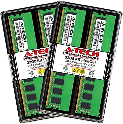 A-Tech 32GB Kit (4x8GB RAM for Dell PowerEdge R230, R240, R330, R330 XL, R340, R350, T130, T140, T30, T330, T340 | DDR4 2666MHz PC4-21300 ECC-UDIMM 1Rx8 ECC Unbuffered Server Memory Upgrade