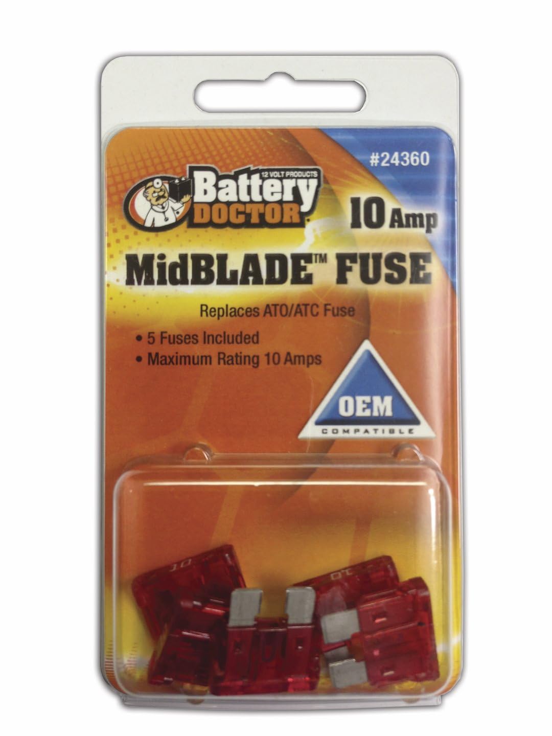Wirthco 24370 Battery Doctor Midblade ATO/ATC Fuses, 20A, 5/Pk