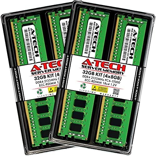 A-Tech 32GB Kit (4x8GB RAM for Dell PowerEdge FC430, FC640, M630, R430, R440, R540, R630, R740, R830, R840, T430 | DDR4 2133MHz PC4-17000 ECC RDIMM 1Rx4 Registered Server Memory Upgrade