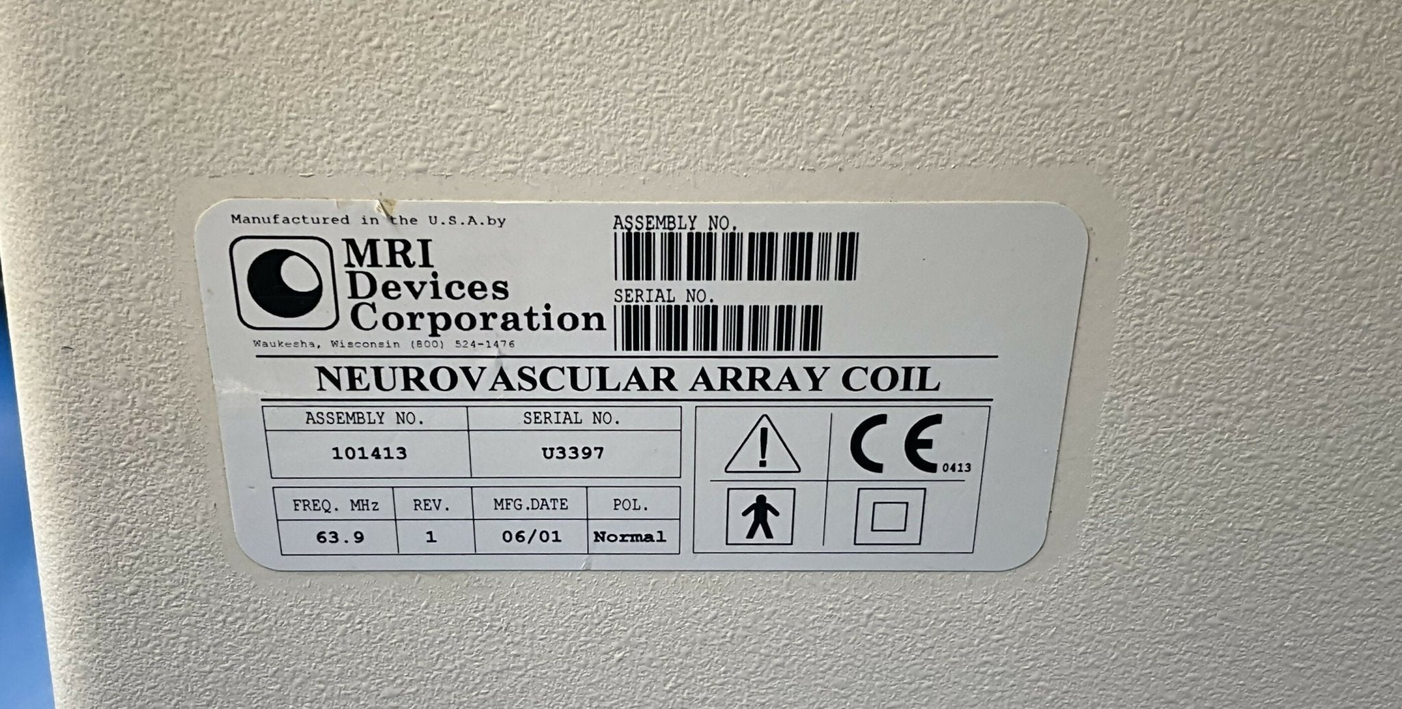 63.9 MHz NEUROVASCULAR ARRAY COIL (101413 REV 1) GE