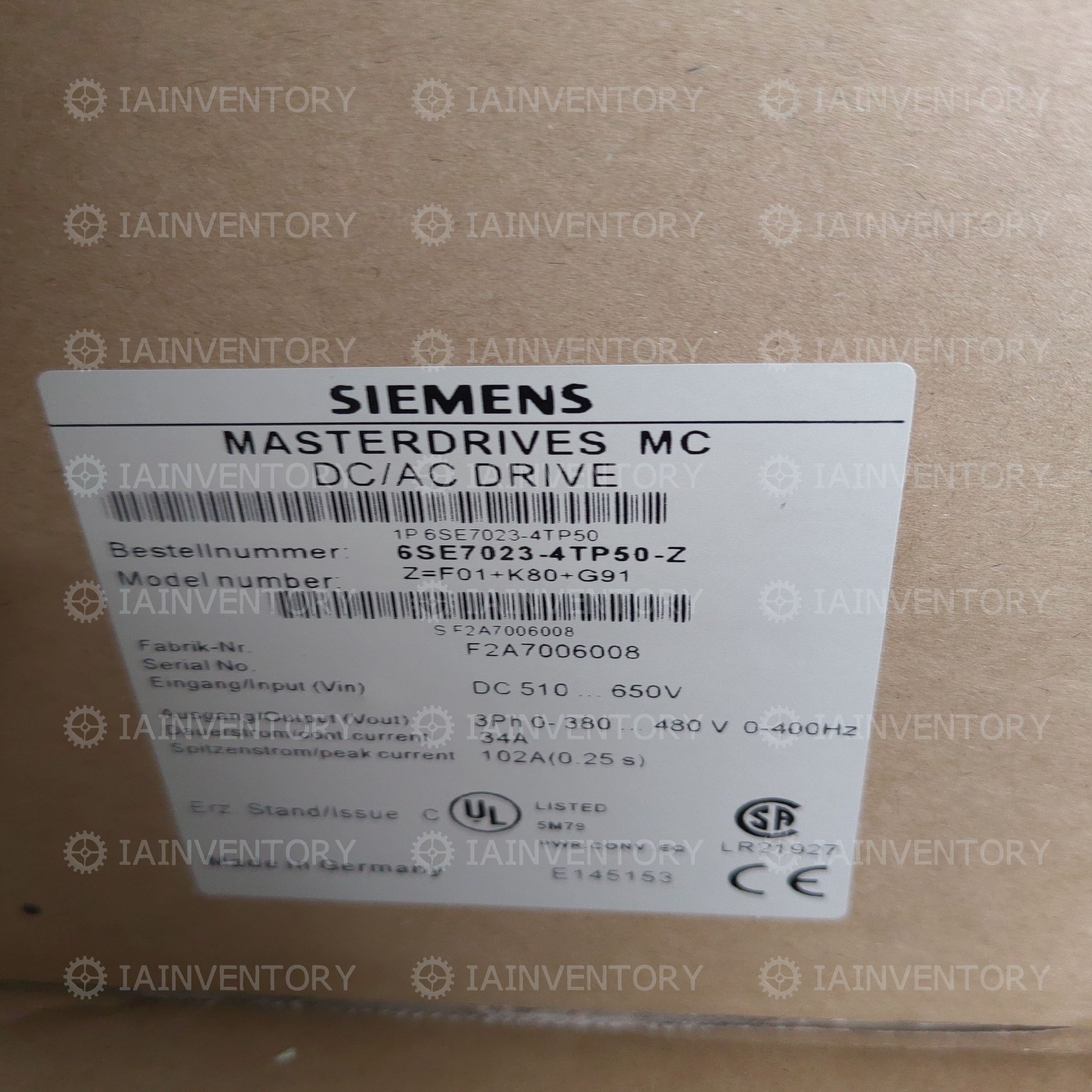 Siemens 6SE7023-4TP50-Z Inverter 6SE7 023-4TP50-Z