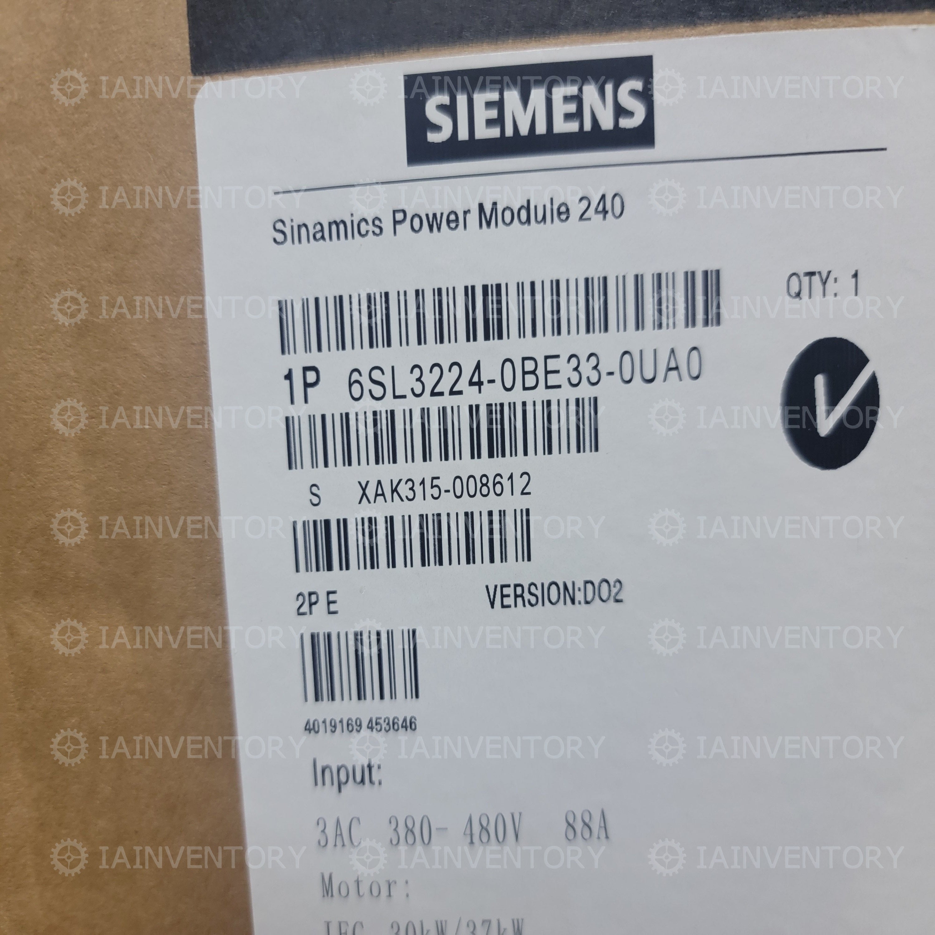Siemens 6SL3224-0BE33-0UA0 Sinamics G120 Power Module PM240 3-PH 400V