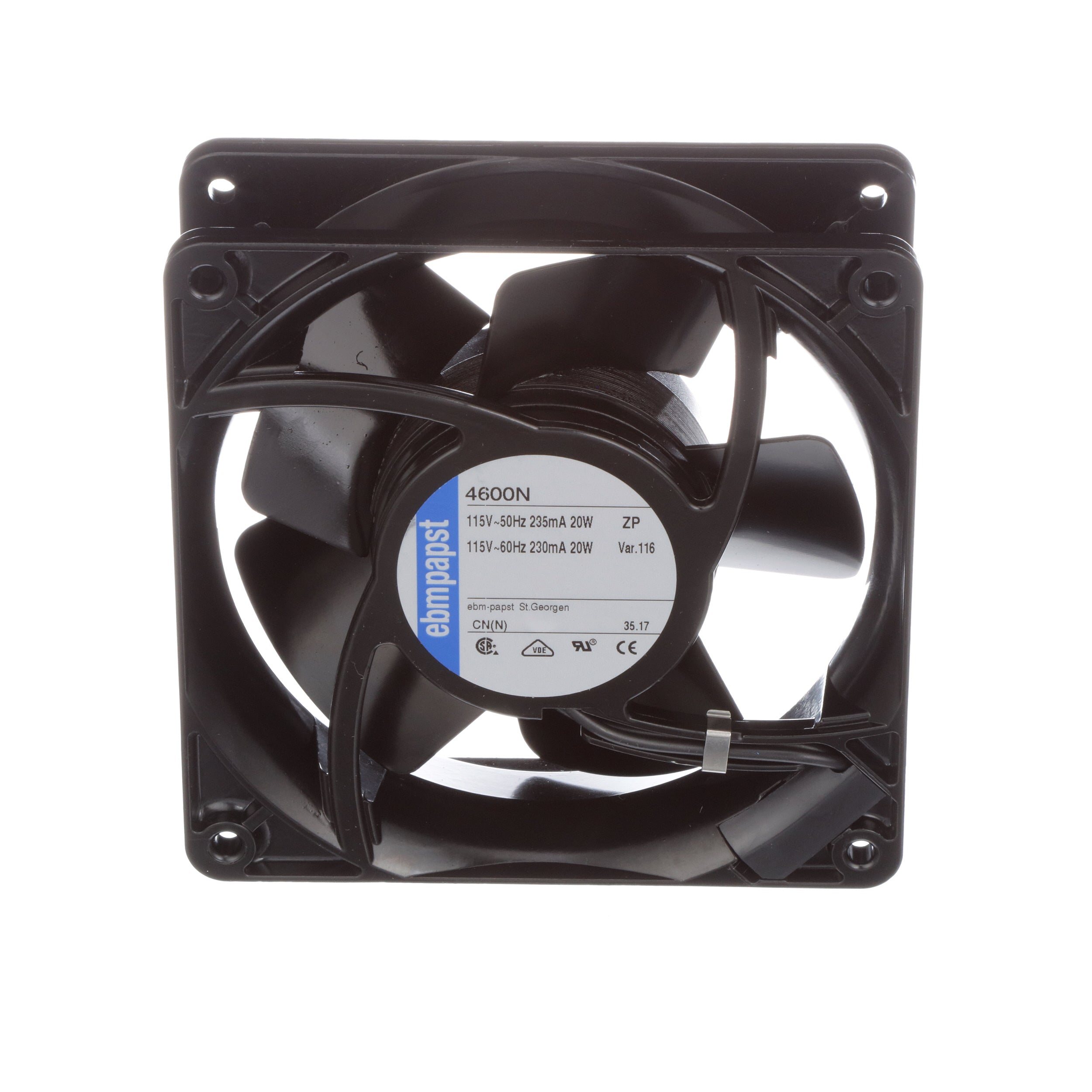 ebm-papst 4600N AC Fan, 115V, 120x120x38mm, 105.9CFM, 18W, 50dBA, 3100RPM