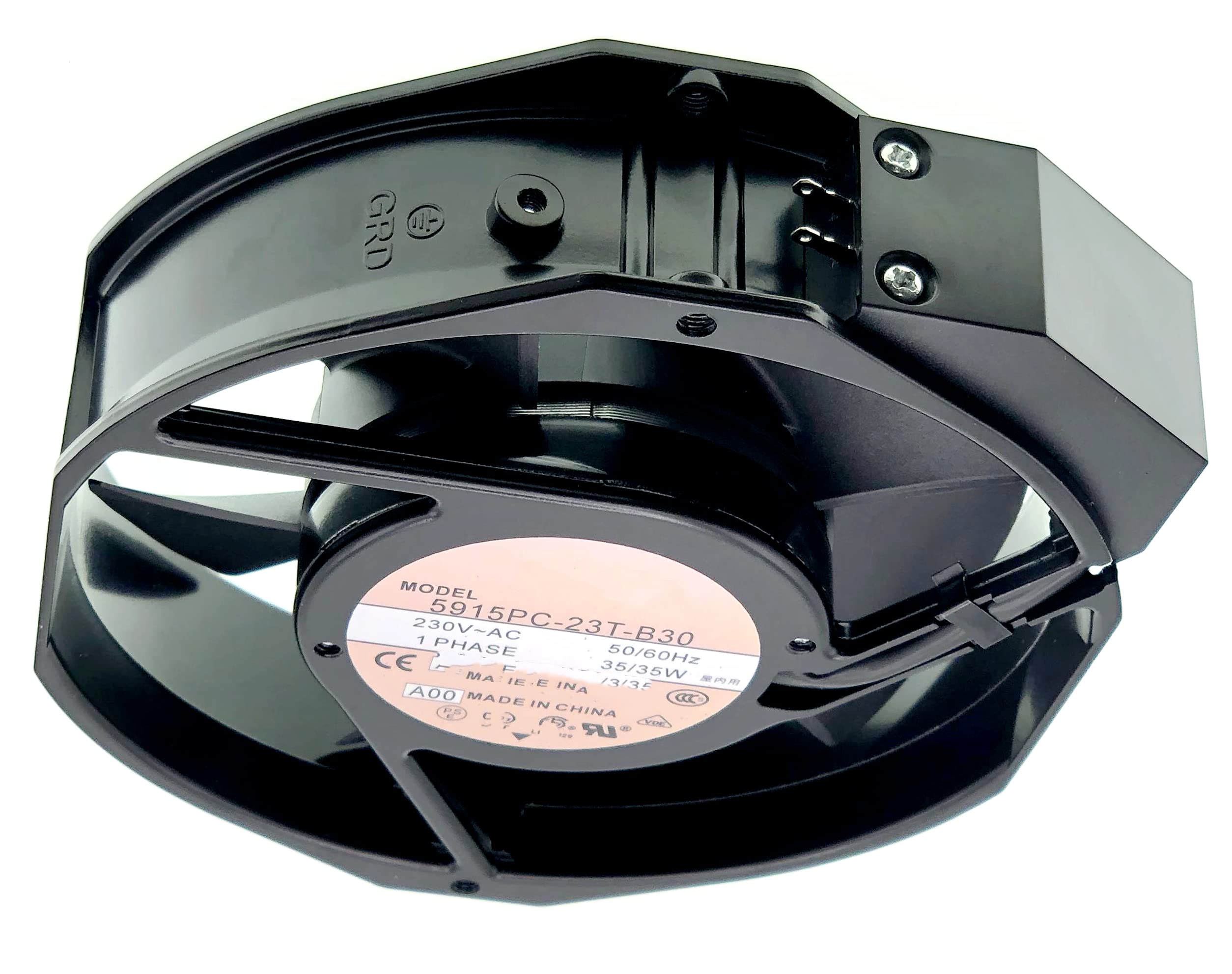 Minebea Aluminum Frame Cooling Fan for NMB 5915PC-23T-B30 A00,56 DBA,190 MA, Ball Bearing, 230~AC 50/60Hz 35W, Fan Frame Size: 172x150x38mm,2-pin.